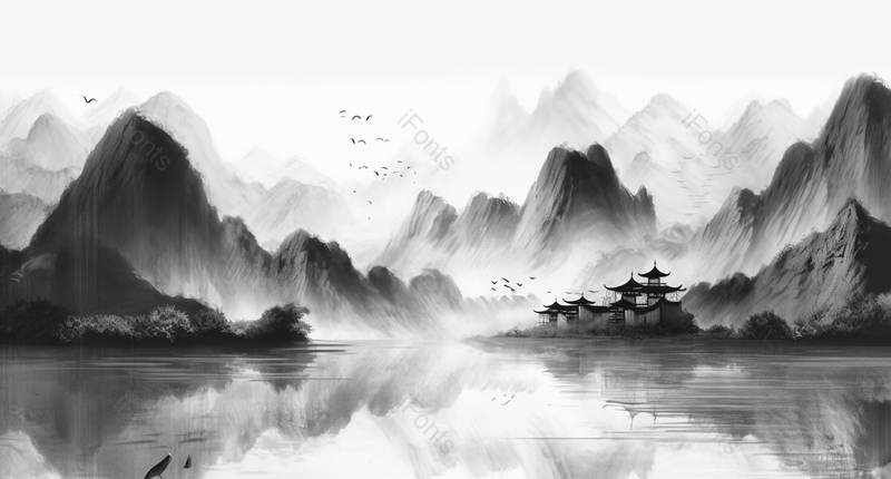 优雅自然真趣新中式水墨意境山水画,插画/手绘图,插画/手绘图库,插画/手绘图下载,插画/手绘